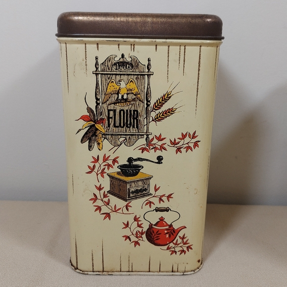 Cheinco Tin Canisters Labeled Flour Sugar Coffee Tea Bicentennial Set 1776 Eagle - Picture 2 of 16
